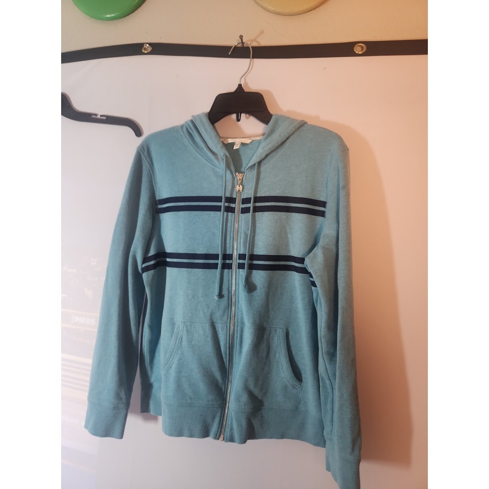 Vintage Victorias Secret angel striped zip Up hoodie  Teal & Blue Large